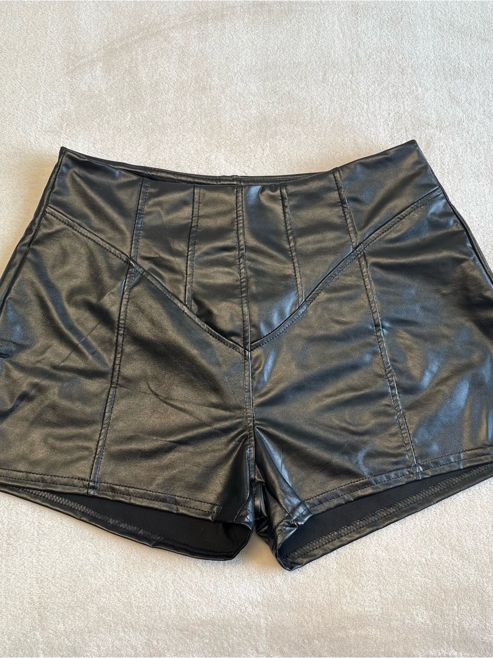 Source Unknown Black High-Waist Faux Leather Shorts
